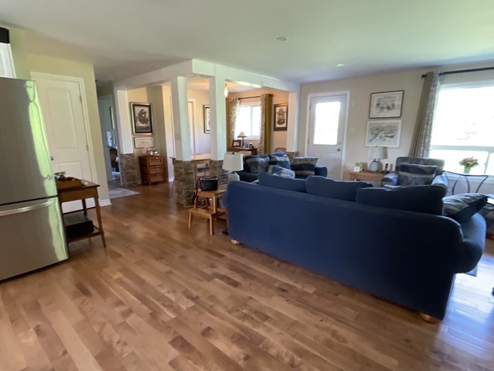 Freshly painted open living and dining room