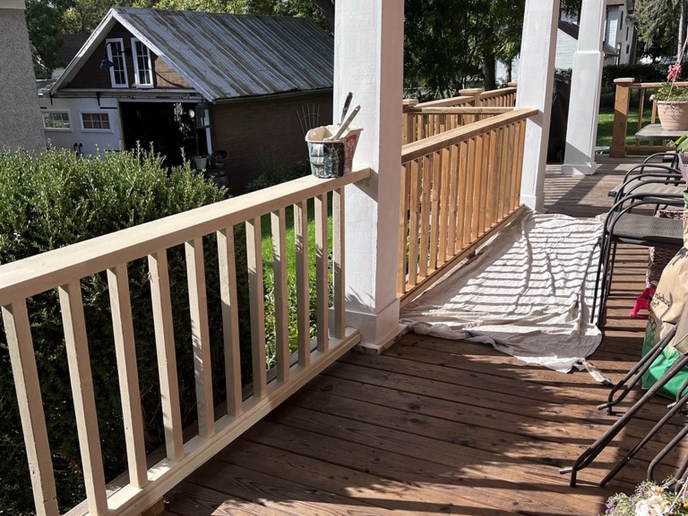 Front porch with freshly stained deck